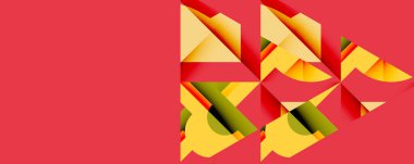 Daireler, yarı daireler, kareler ve yuvarlak üçgenler. Duvar kağıdı, afiş, arkaplan, kart, kitap illüstrasyonu, iniş sayfası için geometrik mozaik mozaik desen soyut arkaplan