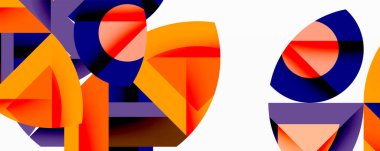 Birbirine kenetlenmiş dairesel ve açısal şekillerle soyut geometrik bileşim, pürüzsüz gradyanlar ve beyaz arkaplan üzerinde keskin karşıtlıklar