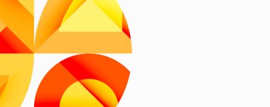 Birbirine kenetlenmiş dairesel ve açısal şekillerle soyut geometrik bileşim, pürüzsüz gradyanlar ve beyaz arkaplan üzerinde keskin karşıtlıklar