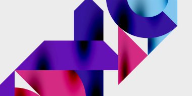 Dairelerin, yarım dairelerin ve parlak efektli ve düzgün eğimli üçgenlerin detaylı bileşimi. Yaratıcı ve teknolojiden ilham alan projeler için parlak ve modern bir vektör tasarımı