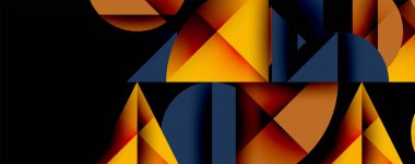 Çemberler ve üçgenlerin kesiştiği soyut geometrik desen. Yüksek kontrastlı kompozisyon derinlik yaratır ve dinamik, modern estetik