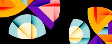 Birbirine kenetlenmiş dairesel ve açısal şekillerle soyut geometrik bileşim, pürüzsüz gradyanlar ve beyaz arkaplan üzerinde keskin karşıtlıklar