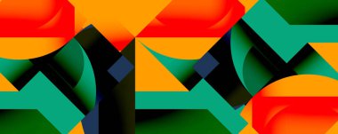 Daireler, yarı daireler, kareler ve yuvarlak üçgenler. Duvar kağıdı, afiş, arkaplan, kart, kitap illüstrasyonu, iniş sayfası için geometrik mozaik mozaik desen soyut arkaplan