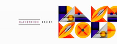 Kesişen şekiller, daireler, üçgenler ve gradyanlar ile geometrik soyut bileşim, canlı renkleri ve dinamik karşıtlıkları harmanlayarak modern, geleceksel bir görsel tasarım yaratmak için