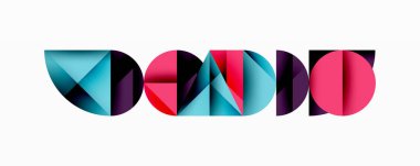 Çemberler ve üçgenlerin kesiştiği soyut geometrik desen. Yüksek kontrastlı kompozisyon derinlik yaratır ve dinamik, modern estetik