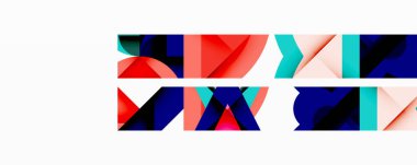 Birleştirilmiş açısal ve eğri şekilli soyut geometrik çizimler, pürüzsüz eğimli dinamik bileşimler ve kalın karşıtlıklar