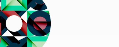 Birbirine kenetlenmiş dairesel ve açısal şekillerle soyut geometrik bileşim, pürüzsüz gradyanlar ve beyaz arkaplan üzerinde keskin karşıtlıklar