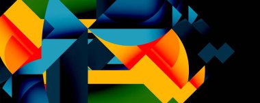 Birleştirilmiş açısal ve eğri şekilli soyut geometrik çizimler, pürüzsüz eğimli dinamik bileşimler ve kalın karşıtlıklar