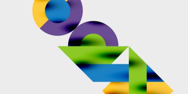 Dairelerin, yarım dairelerin ve parlak efektli ve düzgün eğimli üçgenlerin detaylı bileşimi. Yaratıcı ve teknolojiden ilham alan projeler için parlak ve modern bir vektör tasarımı