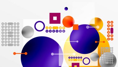 Minimalist soyut vektör tasarımı, katmanlı geometrik şekiller daireler, kareler ve yumuşak pastel eğimli üçgenler ve yarı şeffaf efektler. Çağdaş kullanım için mükemmel