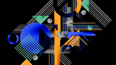 Çemberler, üçgenler, kareler, halkalar ve çizgiler gölge etkisiyle