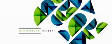 Çemberler ve üçgenlerin kesiştiği soyut geometrik desen. Yüksek kontrastlı kompozisyon derinlik yaratır ve dinamik, modern estetik