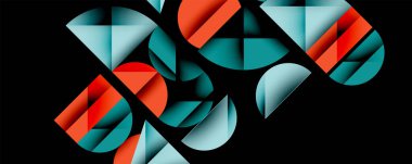 Çemberler ve üçgenlerin kesiştiği soyut geometrik desen. Yüksek kontrastlı kompozisyon derinlik yaratır ve dinamik, modern estetik