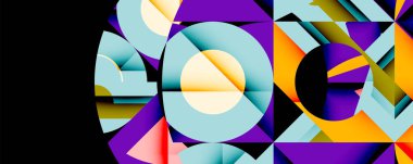 Birbirine kenetlenmiş dairesel ve açısal şekillerle soyut geometrik bileşim, pürüzsüz gradyanlar ve beyaz arkaplan üzerinde keskin karşıtlıklar