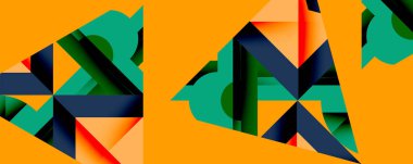 Daireler, yarı daireler, kareler ve yuvarlak üçgenler. Duvar kağıdı, afiş, arkaplan, kart, kitap illüstrasyonu, iniş sayfası için geometrik mozaik mozaik desen soyut arkaplan