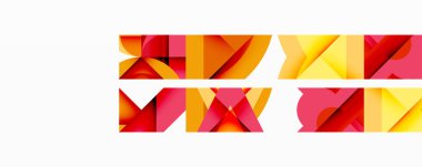 Daireler, yarı daireler, kareler ve yuvarlak üçgenler. Duvar kağıdı, afiş, arkaplan, kart, kitap illüstrasyonu, iniş sayfası için geometrik mozaik mozaik desen soyut arkaplan