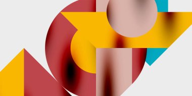 Dinamik geometrik bir kompozisyonda daireler, çizgiler ve üçgenler içeren modern soyut bir arkaplan. Tarz, teknoloji veya yaratıcı temalı tasarımlar için mükemmel.