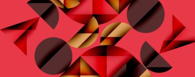 Çemberler ve üçgenlerin kesiştiği soyut geometrik desen. Yüksek kontrastlı kompozisyon derinlik yaratır ve dinamik, modern estetik