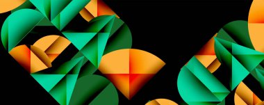 Çemberler ve üçgenlerin kesiştiği soyut geometrik desen. Yüksek kontrastlı kompozisyon derinlik yaratır ve dinamik, modern estetik