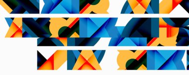 Daireler, yarı daireler, kareler ve yuvarlak üçgenler. Duvar kağıdı, afiş, arkaplan, kart, kitap illüstrasyonu, iniş sayfası için geometrik mozaik mozaik desen soyut arkaplan