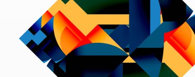 Daireler, yarı daireler, kareler ve yuvarlak üçgenler. Duvar kağıdı, afiş, arkaplan, kart, kitap illüstrasyonu, iniş sayfası için geometrik mozaik mozaik desen soyut arkaplan