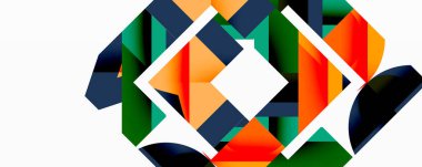 Daireler, yarı daireler, kareler ve yuvarlak üçgenler. Duvar kağıdı, afiş, arkaplan, kart, kitap illüstrasyonu, iniş sayfası için geometrik mozaik mozaik desen soyut arkaplan