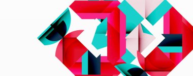 Birbirine kenetlenmiş dairesel ve açısal şekillerle soyut geometrik bileşim, pürüzsüz gradyanlar ve beyaz arkaplan üzerinde keskin karşıtlıklar