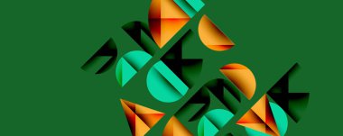 Çemberler ve üçgenlerin kesiştiği soyut geometrik desen. Yüksek kontrastlı kompozisyon derinlik yaratır ve dinamik, modern estetik