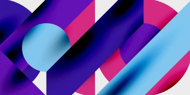 Dairelerin, yarım dairelerin ve parlak efektli ve düzgün eğimli üçgenlerin detaylı bileşimi. Yaratıcı ve teknolojiden ilham alan projeler için parlak ve modern bir vektör tasarımı