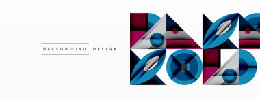 Kesişen şekiller, daireler, üçgenler ve gradyanlar ile geometrik soyut bileşim, canlı renkleri ve dinamik karşıtlıkları harmanlayarak modern, geleceksel bir görsel tasarım yaratmak için