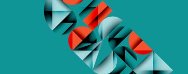 Çemberler ve üçgenlerin kesiştiği soyut geometrik desen. Yüksek kontrastlı kompozisyon derinlik yaratır ve dinamik, modern estetik