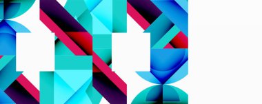 Daireler, yarı daireler, kareler ve yuvarlak üçgenler. Duvar kağıdı, afiş, arkaplan, kart, kitap illüstrasyonu, iniş sayfası için geometrik mozaik mozaik desen soyut arkaplan