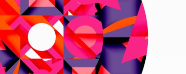 Daireler, yarı daireler, kareler ve yuvarlak üçgenler. Duvar kağıdı, afiş, arkaplan, kart, kitap illüstrasyonu, iniş sayfası için geometrik mozaik mozaik desen soyut arkaplan