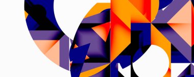 Birbirine kenetlenmiş dairesel ve açısal şekillerle soyut geometrik bileşim, pürüzsüz gradyanlar ve beyaz arkaplan üzerinde keskin karşıtlıklar