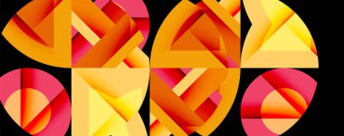 Daireler, yarı daireler, kareler ve yuvarlak üçgenler. Duvar kağıdı, afiş, arkaplan, kart, kitap illüstrasyonu, iniş sayfası için geometrik mozaik mozaik desen soyut arkaplan