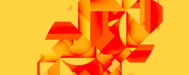 Birbirine kenetlenmiş dairesel ve açısal şekillerle soyut geometrik bileşim, pürüzsüz gradyanlar ve beyaz arkaplan üzerinde keskin karşıtlıklar