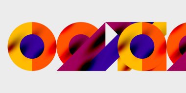 Dairelerin, yarım dairelerin ve parlak efektli ve düzgün eğimli üçgenlerin detaylı bileşimi. Yaratıcı ve teknolojiden ilham alan projeler için parlak ve modern bir vektör tasarımı