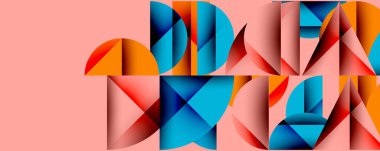 Çemberler ve üçgenlerin kesiştiği soyut geometrik desen. Yüksek kontrastlı kompozisyon derinlik yaratır ve dinamik, modern estetik