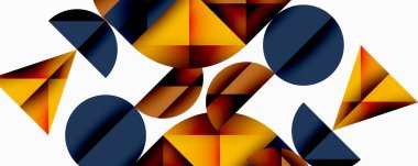 Çemberler ve üçgenlerin kesiştiği soyut geometrik desen. Yüksek kontrastlı kompozisyon derinlik yaratır ve dinamik, modern estetik