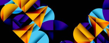 Çemberler ve üçgenlerin kesiştiği soyut geometrik desen. Yüksek kontrastlı kompozisyon derinlik yaratır ve dinamik, modern estetik