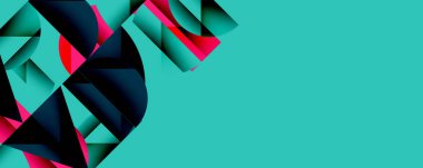 Çemberler ve üçgenlerin kesiştiği soyut geometrik desen. Yüksek kontrastlı kompozisyon derinlik yaratır ve dinamik, modern estetik