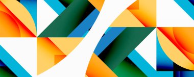 Birbirine kenetlenmiş dairesel ve açısal şekillerle soyut geometrik bileşim, pürüzsüz gradyanlar ve beyaz arkaplan üzerinde keskin karşıtlıklar