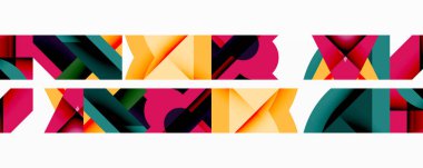 Birleştirilmiş açısal ve eğri şekilli soyut geometrik çizimler, pürüzsüz eğimli dinamik bileşimler ve kalın karşıtlıklar