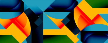 Birleştirilmiş açısal ve eğri şekilli soyut geometrik çizimler, pürüzsüz eğimli dinamik bileşimler ve kalın karşıtlıklar