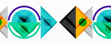 Katmanlı üçgenler, daireler ve gradyanlarla birlikte geometrik soyut tasarım, keskin zıtlıklar ve derinlikle yapılandırılmış bir model oluşturur.