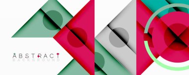 Katmanlı üçgenler, daireler ve gradyanlarla birlikte geometrik soyut tasarım, keskin zıtlıklar ve derinlikle yapılandırılmış bir model oluşturur.