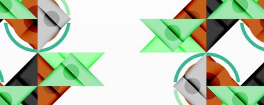 Kesişen üçgenler, daireler ve gradyanlarla soyut geometrik bileşim, derinlik ve kontrastla dinamik bir katman oluşturur.