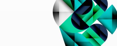 Katmanlı daireler ve açısal segmentlerle modern soyut kompozisyon gradyan, şeffaflık efektleri ve yapılandırılmış geometrik düzen içerir.