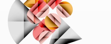 Üst üste binen daireler ve gradyanlarla soyut geometrik çizimler, daire kare üçgen şekilleri arka plan şekilleri keskin açısal kesikler, pürüzsüz gölgeleme ve yapılandırılmış katman bileşimi