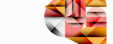 Üst üste binen daireler ve gradyanlarla soyut geometrik çizimler, daire kare üçgen şekilleri arka plan şekilleri keskin açısal kesikler, pürüzsüz gölgeleme ve yapılandırılmış katman bileşimi